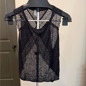 Free People Black Sheer Lace-Trim Tank